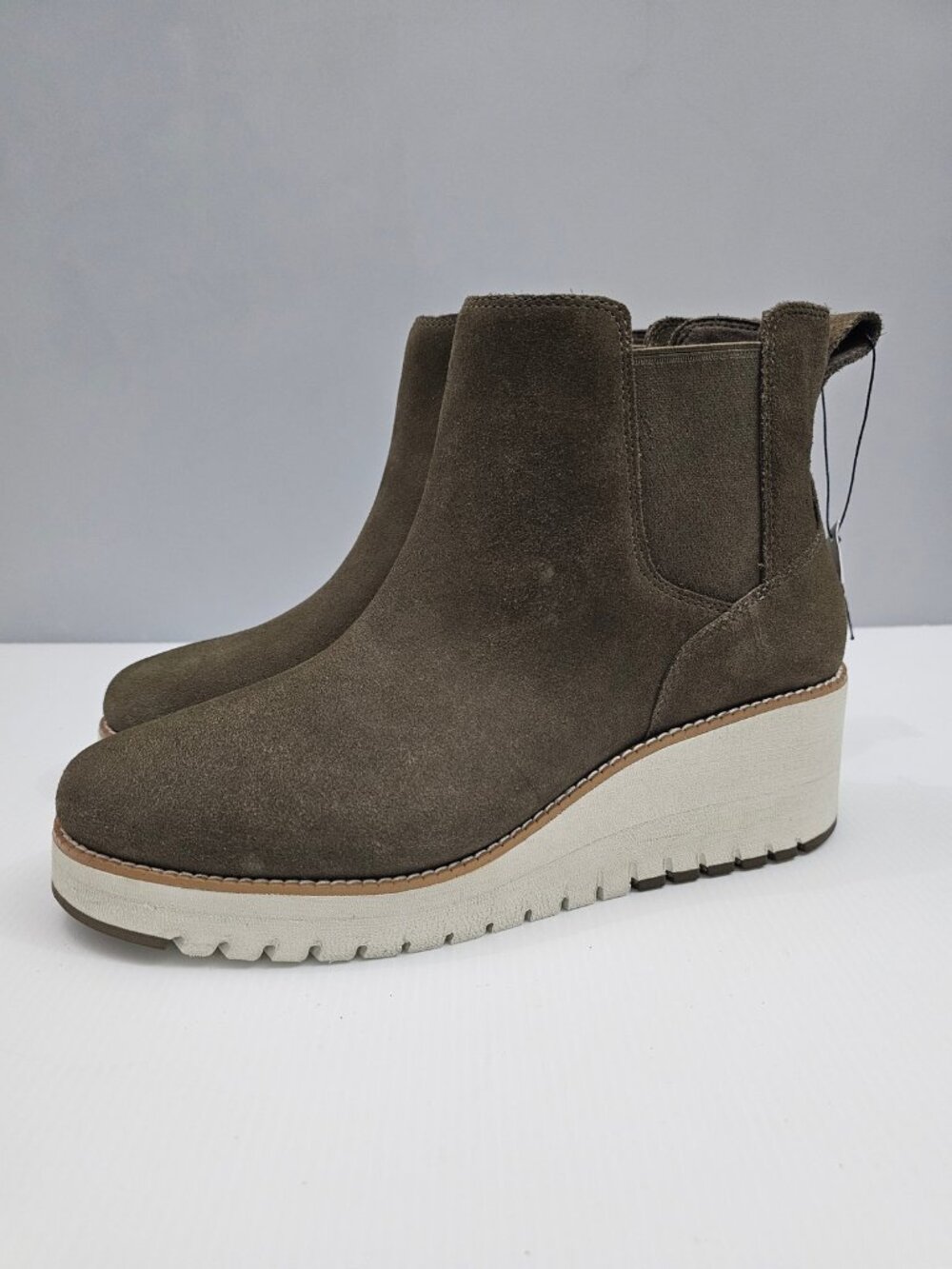 Cole Haan Zerogrand City Wedge Chelsea Ankle Boot Stone Gray Waterproof Suede